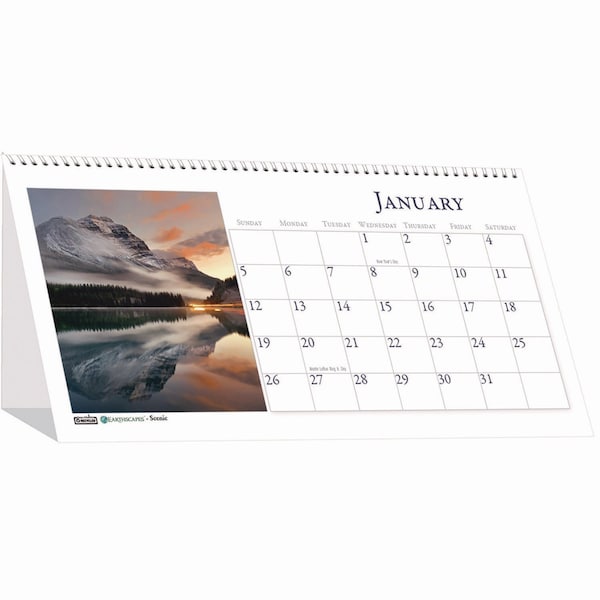 Earthscapes Recycled Desk Tent Monthly Calendar, Scenic, 8.5x4.5, White/Multicolor Sheets, 2022